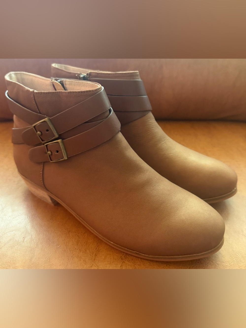 SoftWalk Rancho Booties Tan Leather Double Strap Side Zip Size 10W - Picture 3 of 10